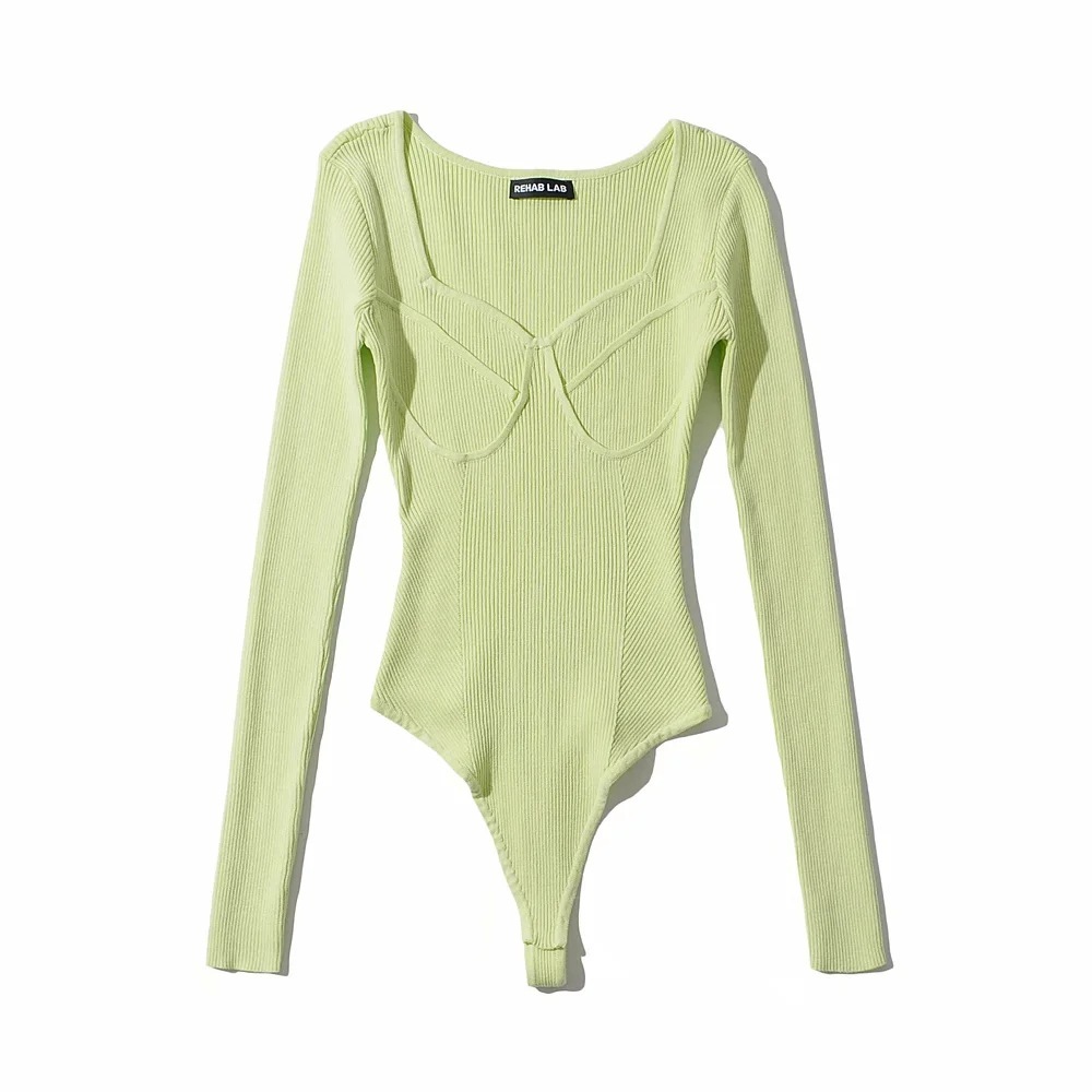 Korean Slim-fit U-neck Geometric Three-dimensional Textured Long Sleeve Knitted One-piece with Concealed Button - Image 6