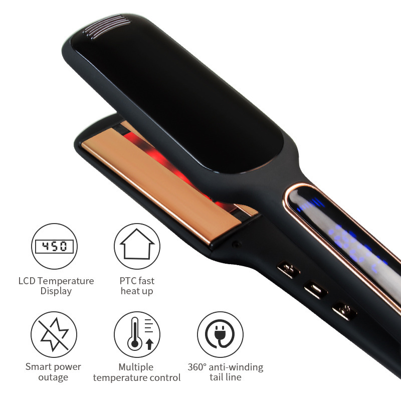 Cross-Border Exclusively For Lcd Display Infrared Hair Care Straightener Black Wide Plate Hair Straightener - Image 6