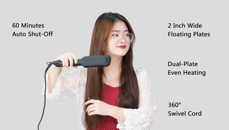 Cross-Border Exclusively For Lcd Display Infrared Hair Care Straightener Black Wide Plate Hair Straightener - Image 4