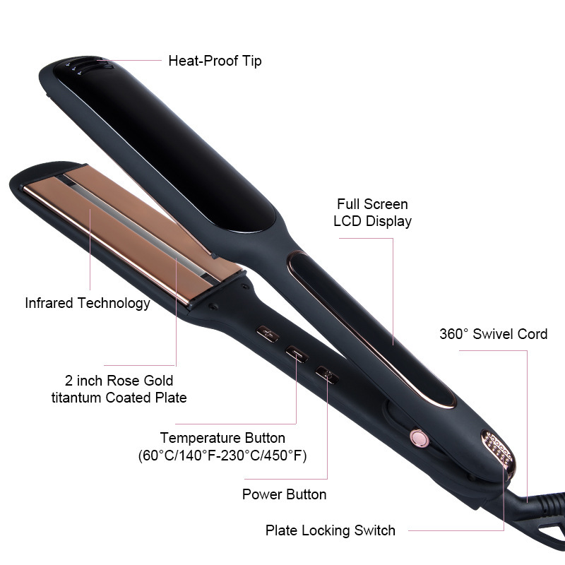 Cross-Border Exclusively For Lcd Display Infrared Hair Care Straightener Black Wide Plate Hair Straightener - Image 2