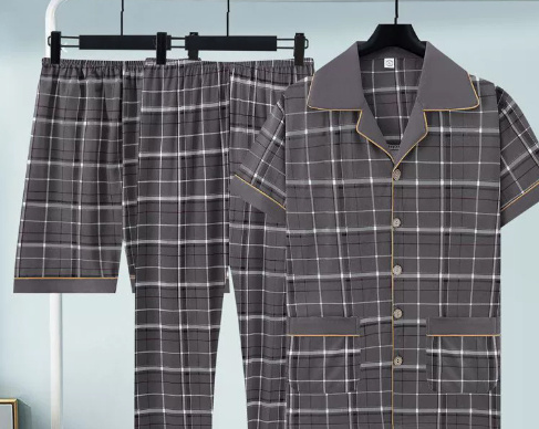 Pure Cotton Three-Piece Pajama Set For Men - Image 9