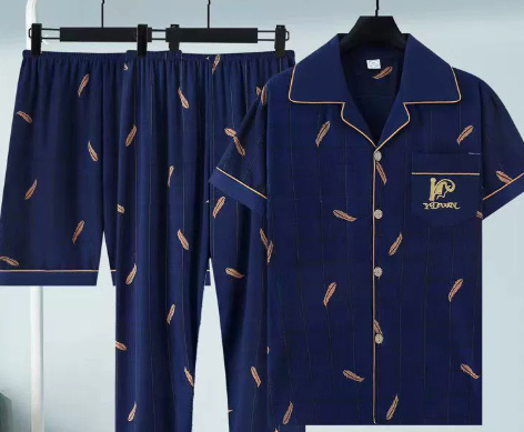 Pure Cotton Three-Piece Pajama Set For Men - Image 2