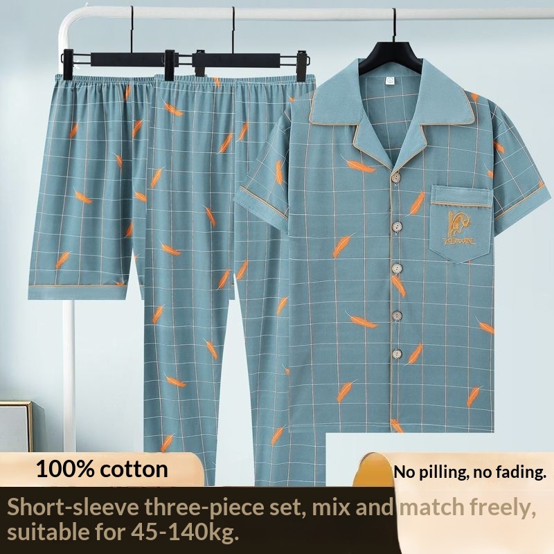 Pure Cotton Three-Piece Pajama Set For Men - Image 10