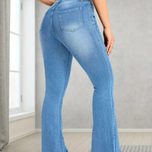 Women's High-Waisted Stretch Flare Jeans, Light Wash Slim Fit Bootcut Denim Pants