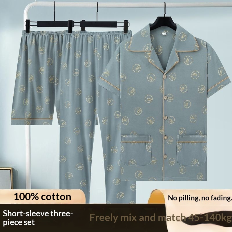 Pure Cotton Three-Piece Pajama Set For Men - Image 5
