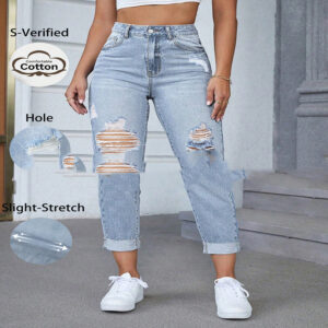 Fashionable Trendy Ripped Jeans Casual High-waisted Style