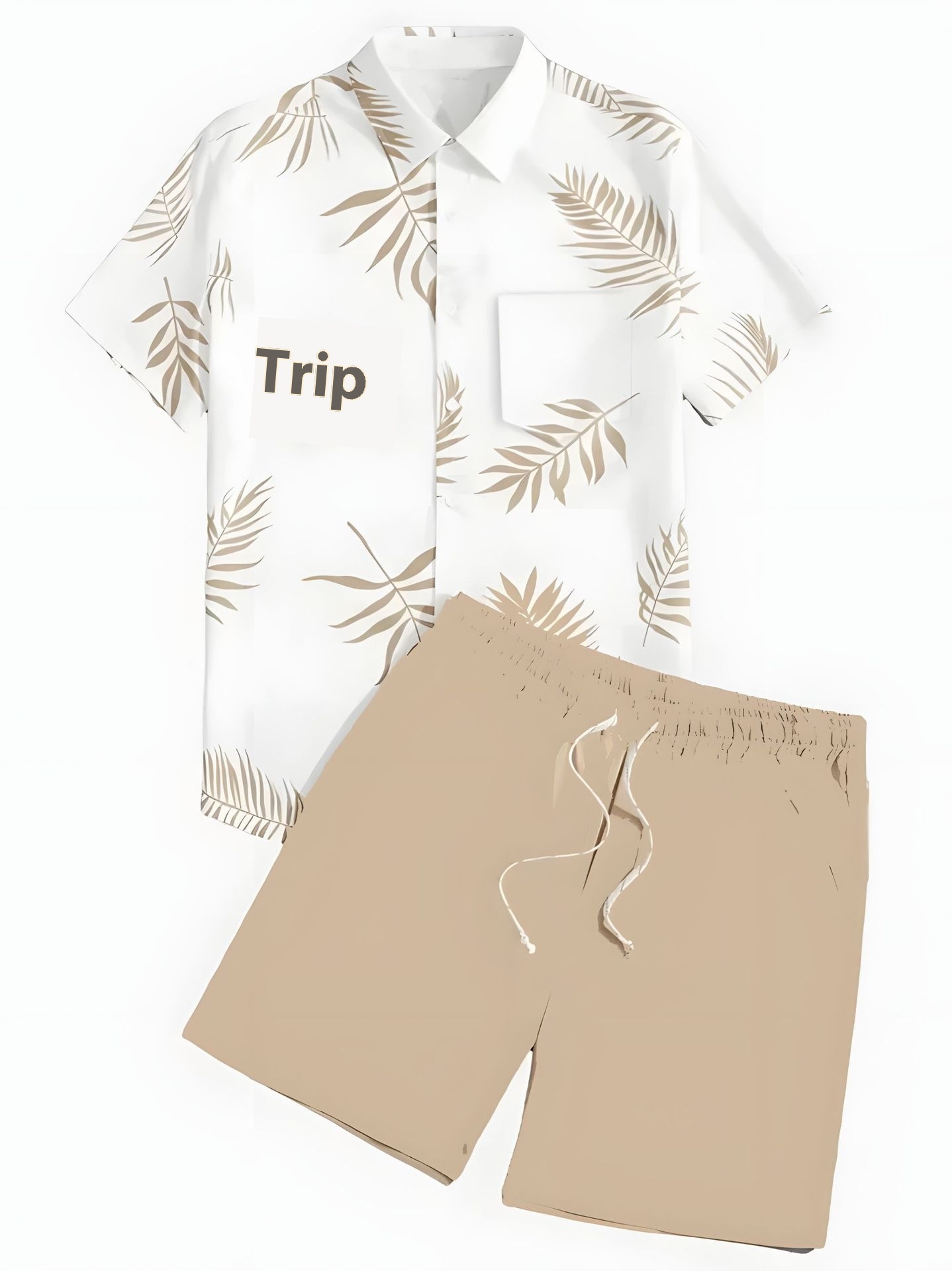 Black And White Striped Hawaiian Men's Shirt Set - Image 2