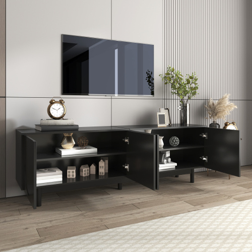 Modern Black TV Cabinet 175 X 38 X 56 Cm, Adjustable Shelves, Lightweight Lowboard TV Furniture In Luxury Style - Image 9