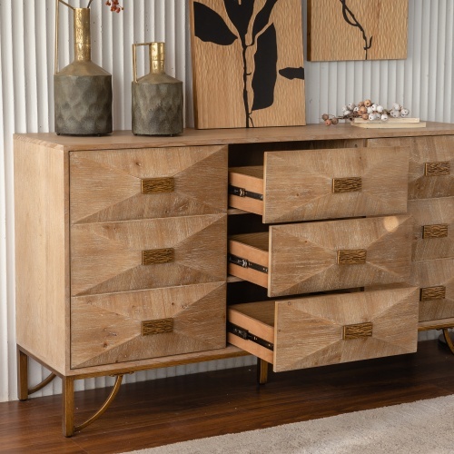 9 Drawers Dresser, Modern Dressers & Chests Of Drawers, TV Stand,Light Wood Dresser For Bedroom,Living Room,Hallway - Image 6