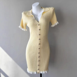 Womens French-style High-waisted Cropped Slim-fit Dress