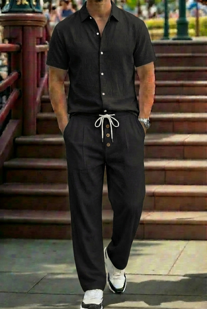 New Mens Breathable Linen Shirt And Trousers Set With A Lapel Collar - Image 4