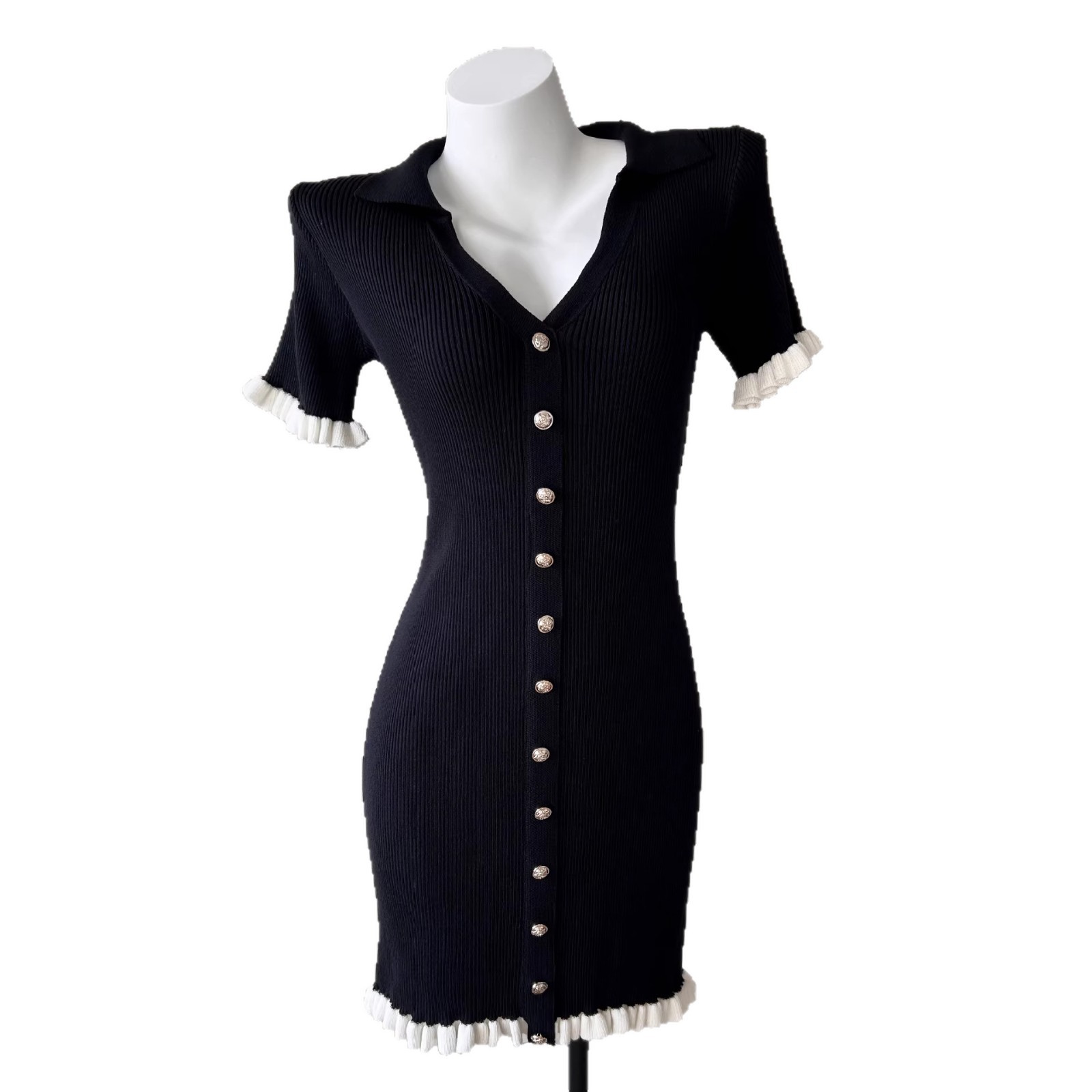 Womens French-style High-waisted Cropped Slim-fit Dress - Image 2