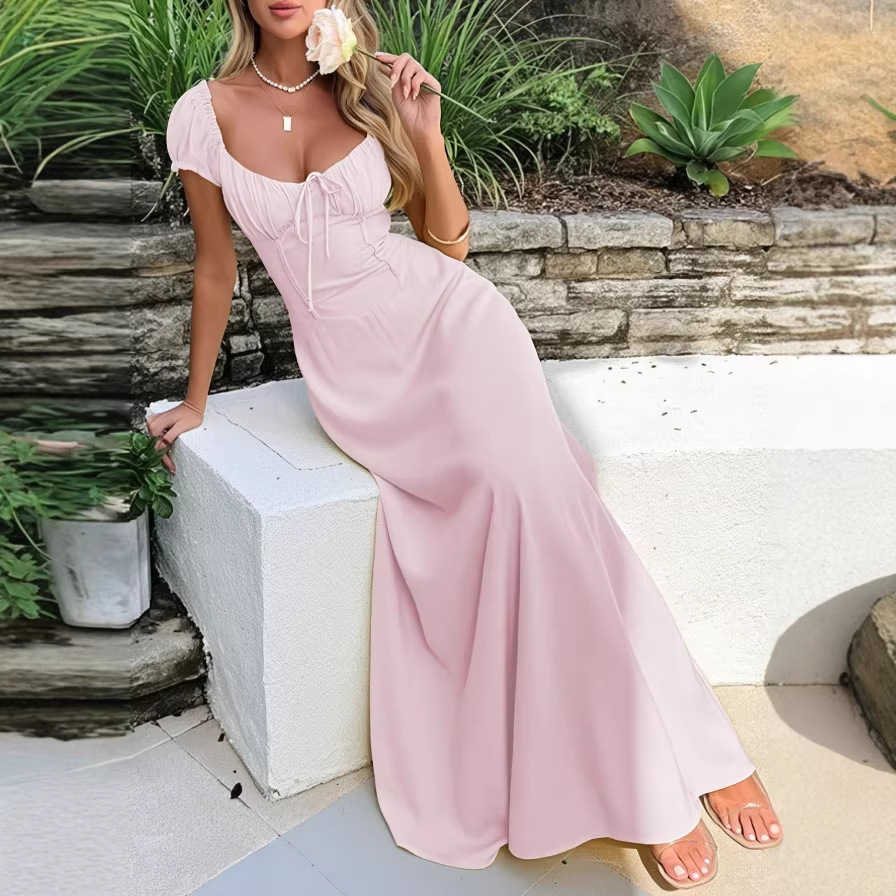 Womens Solid Color Fashionable Bandage Style Loose Dress - Image 4