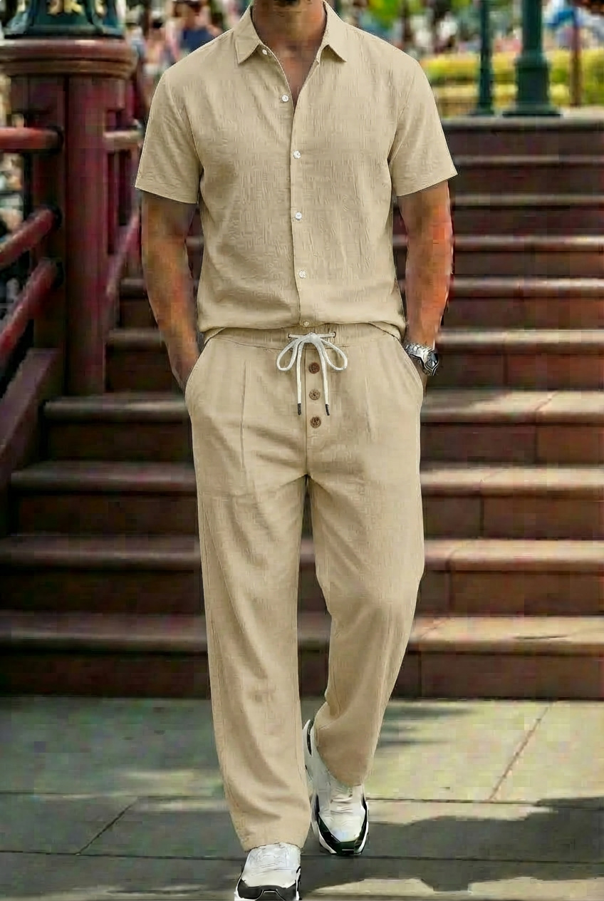 New Mens Breathable Linen Shirt And Trousers Set With A Lapel Collar - Image 10