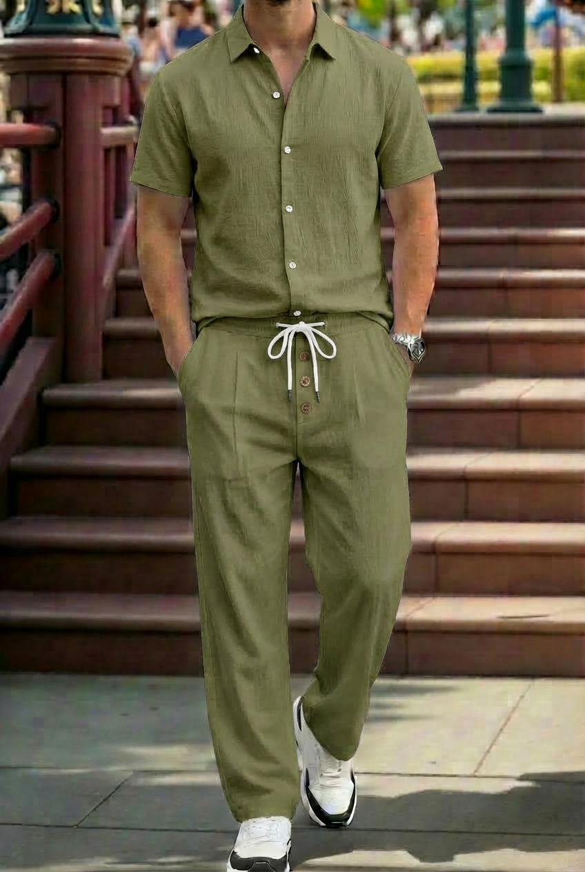 New Mens Breathable Linen Shirt And Trousers Set With A Lapel Collar - Image 8