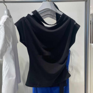 Fashionable Off-shoulder Pleated Halterneck T-shirt