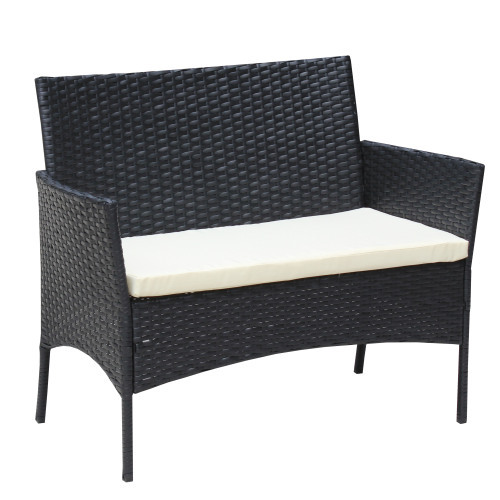 4 PC Rattan Patio Furniture Set Outdoor Patio Cushioned Seat Wicker Sofa Beige Cushion - Image 4