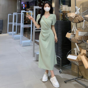 Summer New Arrival Pleated Design Slimming Dress