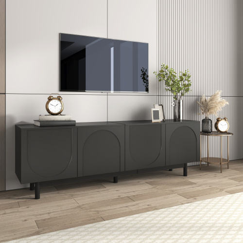 Modern Black TV Cabinet 175 X 38 X 56 Cm, Adjustable Shelves, Lightweight Lowboard TV Furniture In Luxury Style - Image 4