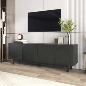 Modern Black TV Cabinet 175 X 38 X 56 Cm, Adjustable Shelves, Lightweight Lowboard TV Furniture In Luxury Style
