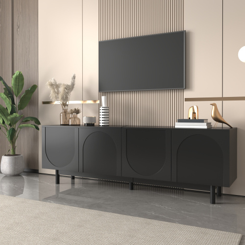 Modern Black TV Cabinet 175 X 38 X 56 Cm, Adjustable Shelves, Lightweight Lowboard TV Furniture In Luxury Style - Image 10