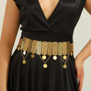 Golden Alloy Hollow-carved Tassel Belt